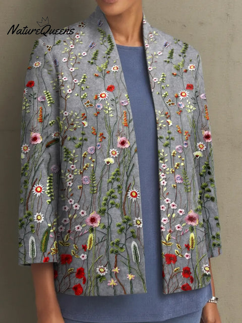 Women's Floral Pattern Art Print Casual Coat