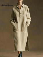 Women's Cardigan Collar Long Sleeve Casual Loose Denim Dress