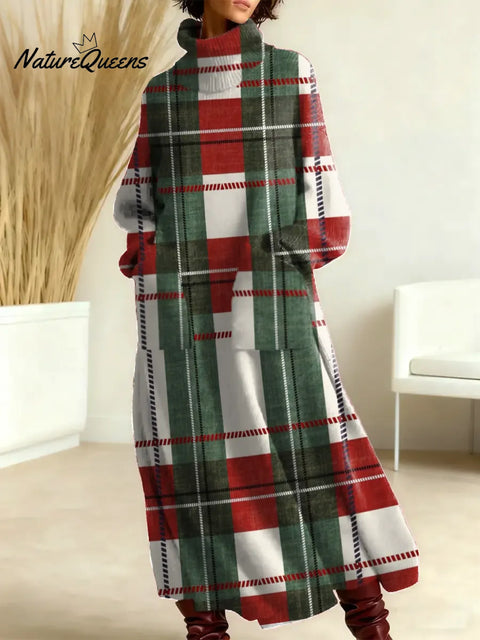 Women's Plaid Pattern Art Print Casual Cotton Knitted Dress