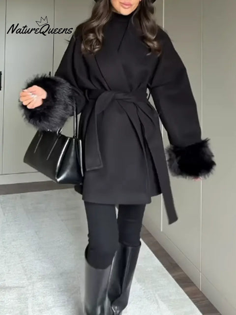 Women's Elegant And Classic Wool Belted Coat