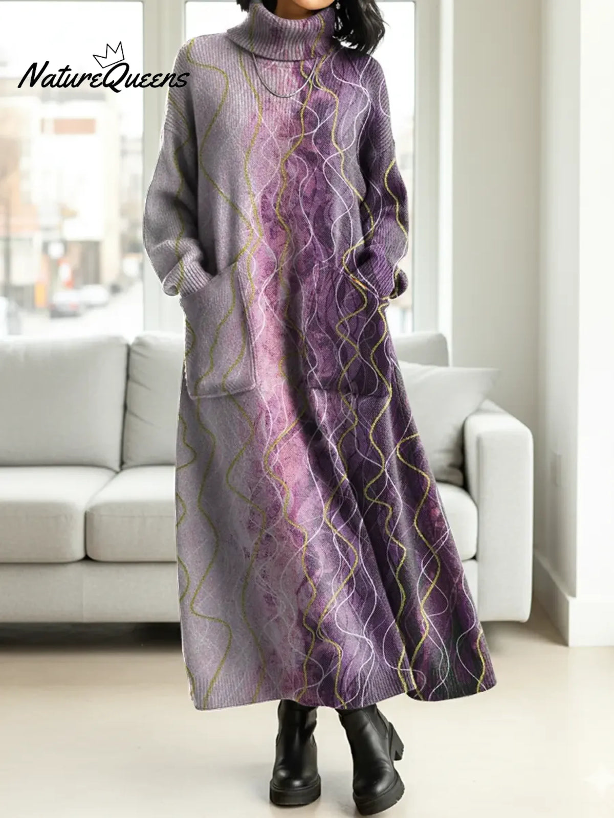 Women's Gradient Stripes Print Casual Cotton Knitted Dress