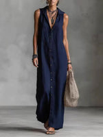 Women's Retro Hooded Solid Color Long-sleeved Cotton Linen Dress