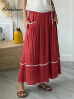 Women's Casual Patchwork White Lace Linen-cotton Skirt