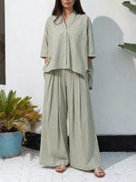 Women's Fresh And Relaxed Striped Linen Set