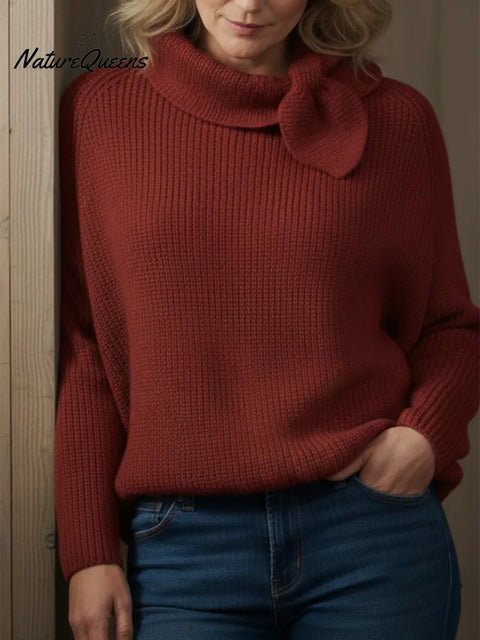 Retro Scarf Collar Tie Bow Loose Sweater