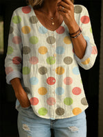 Retro Polka Dot Print Long-sleeve Button-down Shirt