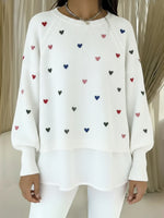 Comfortable Heart Embroidered Chiffon Patchwork Pullover Sweater