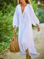 Women's Solid Color Art Casual Cotton Linen Long Dress