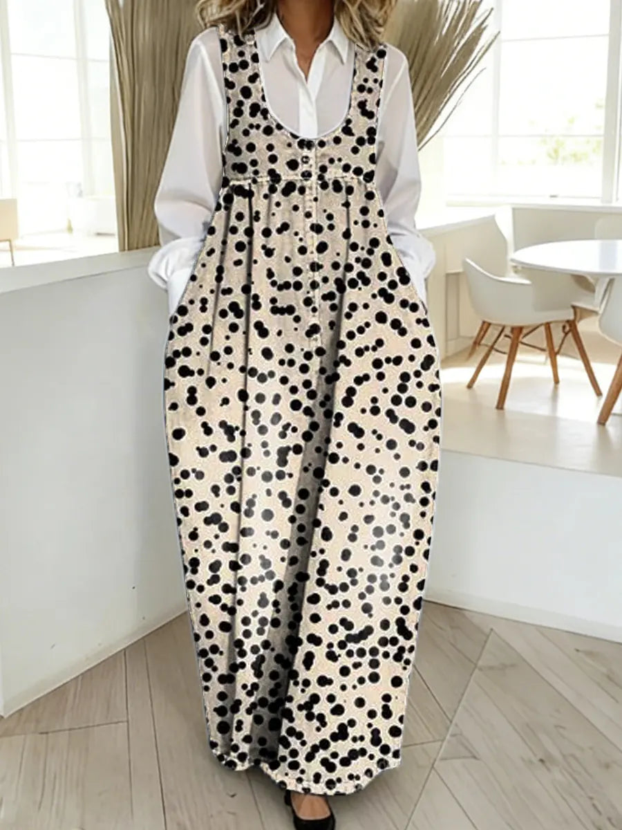 Women's Abstract Dot Pattern Art Print Casual Cotton Denim Dress