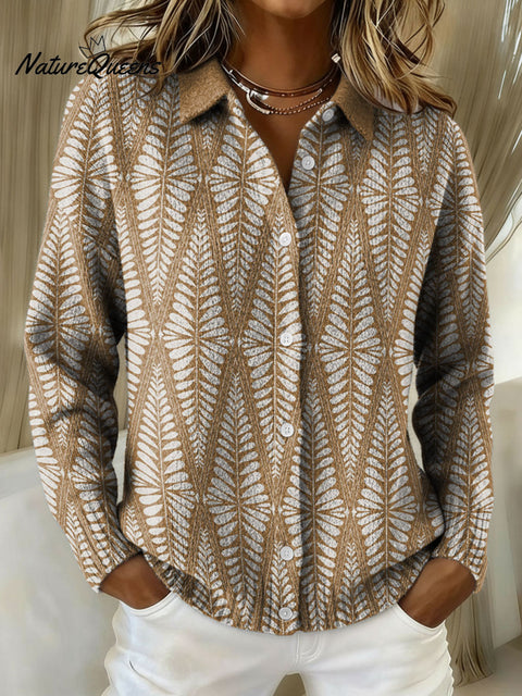 Geometric rhombus plant decorative pattern Casual Shirt Collar Sweater