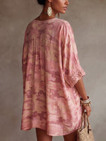Casual Lace-trimmed Collar Leopard Print Loose-fit Tunic Shirt