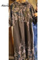 Women's Loose Casual Floral Print Cotton Linen Shirt Dress