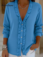 Retro Lace-trimmed V-neck Button-down Cardigan Top