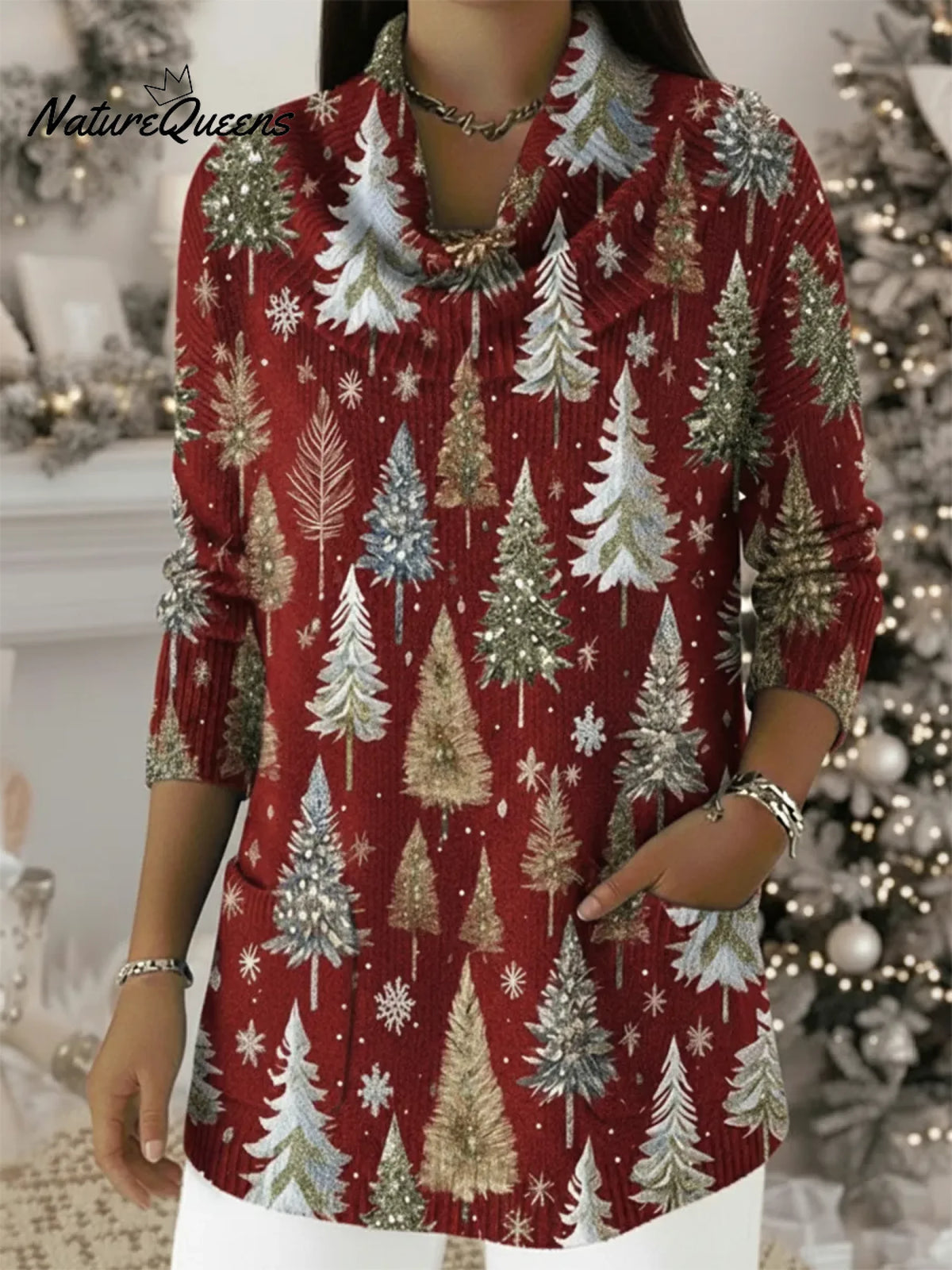 Winter Secrets Christmas Cowl Collar Knit Sweater