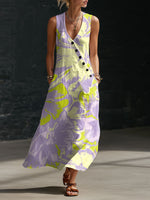 Women's Floral Print Button-down V-neck Casual Dress