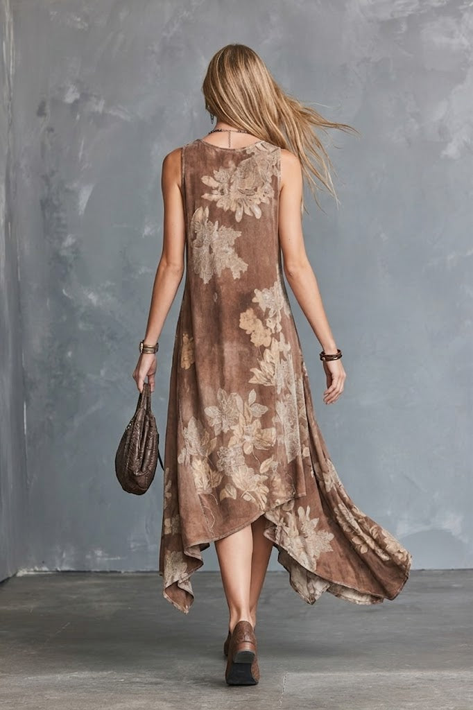 Vintage-style Bohemian Floral Print Sleeveless Linen-cotton Dress