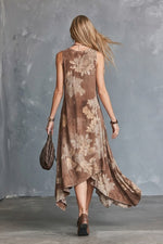 Vintage-style Bohemian Floral Print Sleeveless Linen-cotton Dress