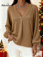 Women's Christmas Sparkly V-neck Top