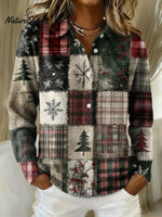 Women's Vintage Christmas Printed Collared Sweater