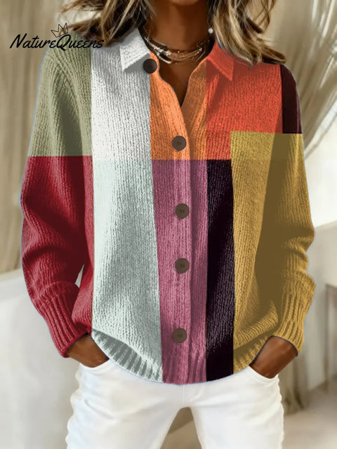 Women's Geometric Pattern Art Print Casual Cotton Knitted Sweater