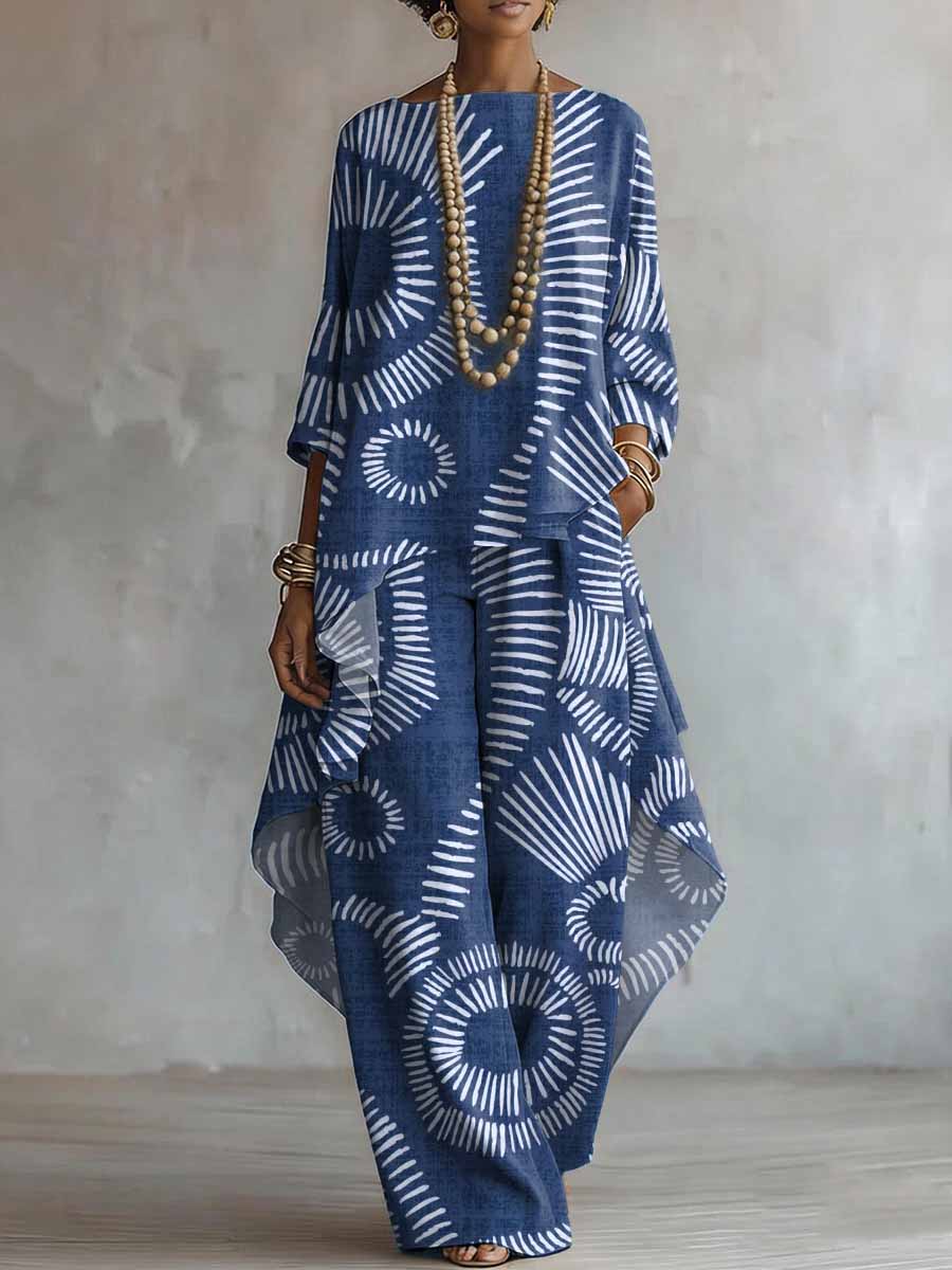 Elegant Retro Geometry Print Two-piece Set