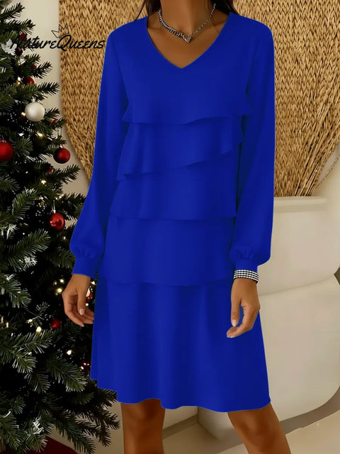 Women's Christmas Solid Color Ruffle Dress