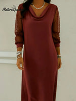 Vintage Cowl Neck Lantern Sleeve Midi Dress