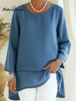 Elegant Double-layered Hem Denim Shirt Top