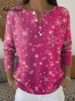 Women's Retro Christmas Snowflake Art Pattern Art Print Buttoned Cardigan Sweater