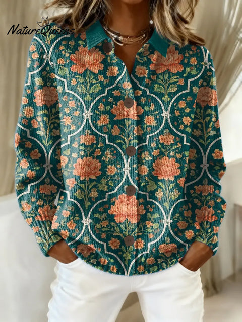 Women's Floral Pattern Art Print Casual Cotton Knitted Sweater