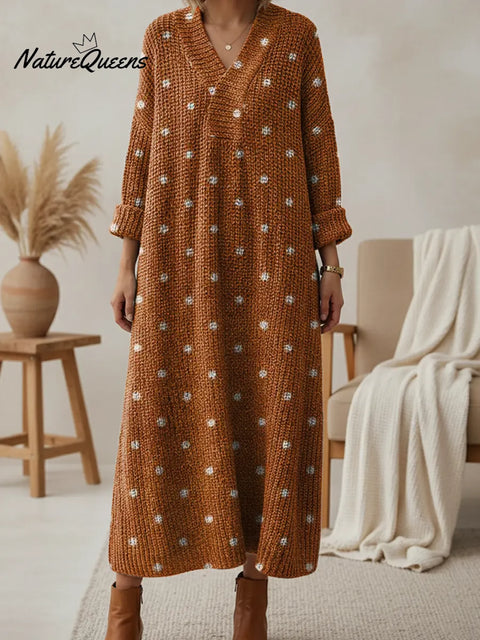 Women's Retro Dots V-neck Knit Dress