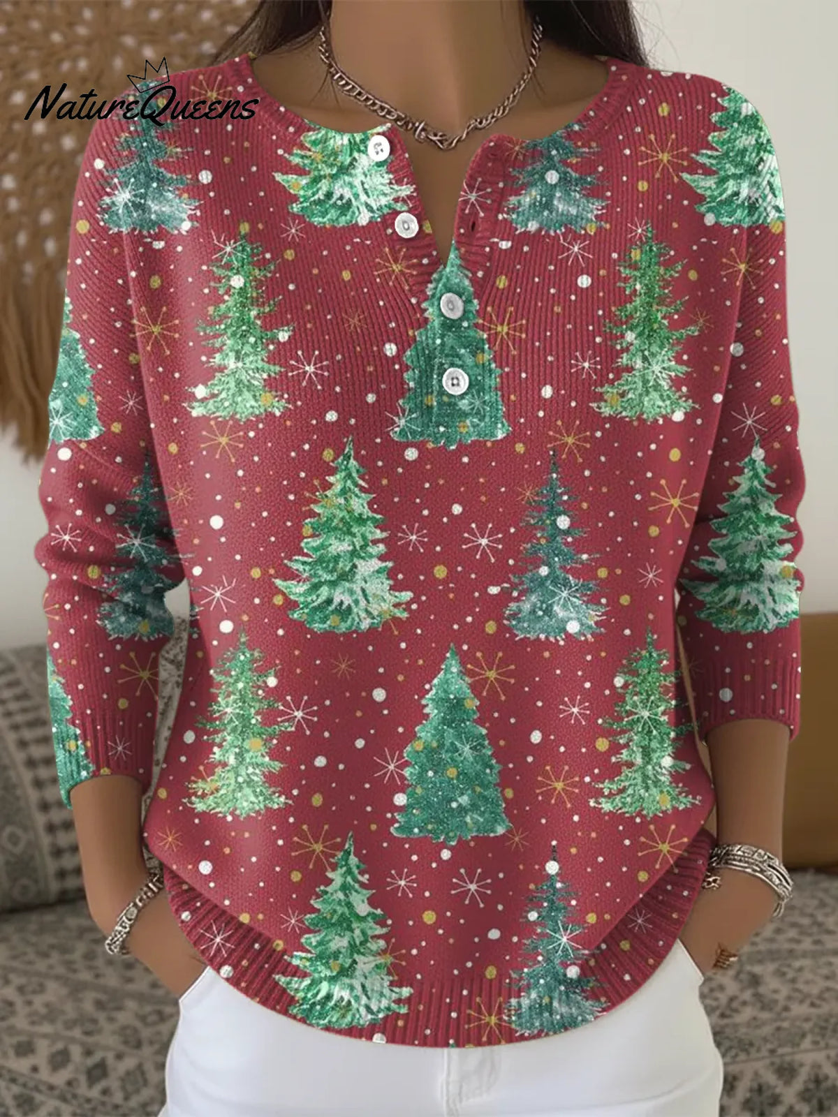 Women's Christmas Tree Casual Printed Sweater
