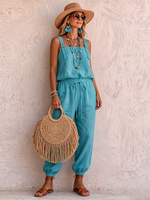 Boho-style Turquoise Shoulder Straps Jumpsuit