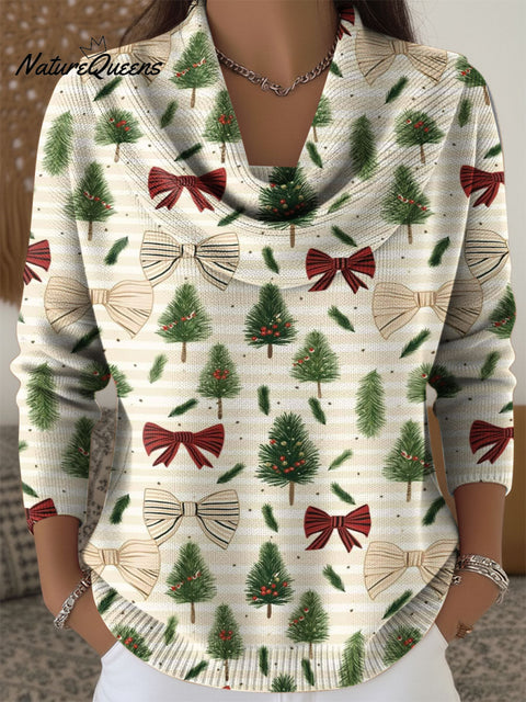 Christmas Striped Christmas Tree Decoration Pattern Women's Casual Swing Collar Long Sleeve Sweater