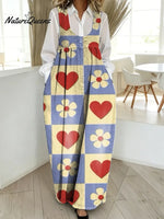 Women's Valentine's Day Heart Pattern Art Print Casual Cotton Denim Dress