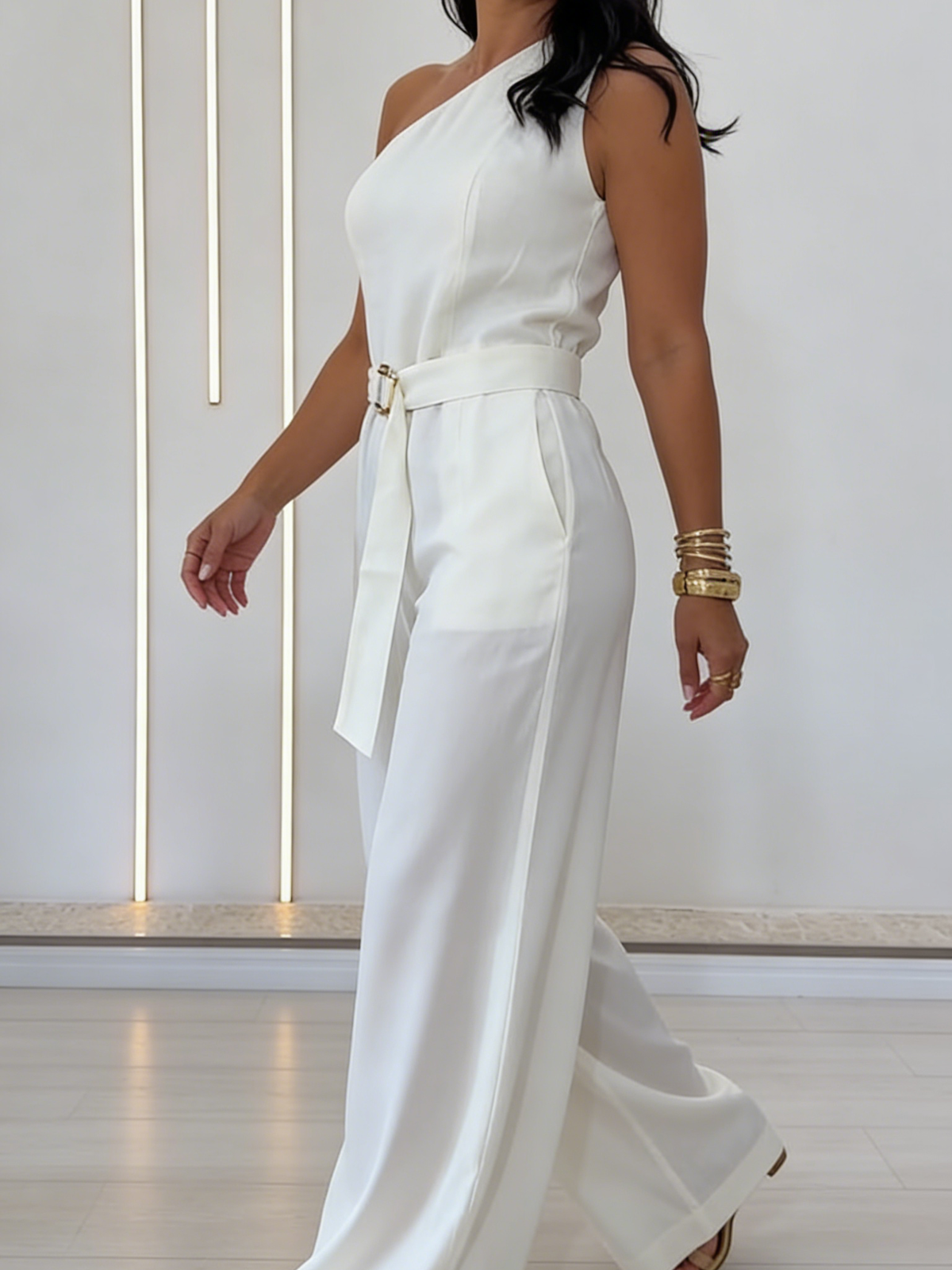 Elegant Off-the-shoulder Linen Wide-leg Jumpsuit