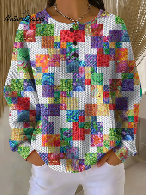 Women's Geometric Color Splicing Pattern Art Print Casual Cotton Shirt