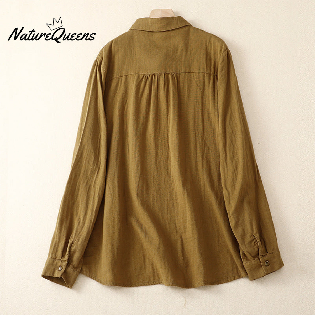 Women's Patchwork Lace Trim Linen And Cotton Pleated Shirt