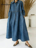 Women's Shirt Collar Long-sleeved Loose-fitting Denim Dress