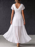 Women's Solid Color Cowl Neck Short-sleeve Casual Loose Chiffon Dress