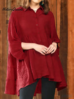 Women's Solid Color Lapel Long-sleeved Casual Loose Cotton Shirt