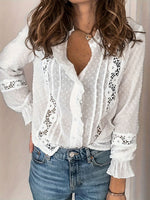 Women's Solid Color Crochet Openwork Long-sleeved Shirt
