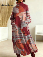 Women's Abstract Geometry Pattern Art Print Casual Cotton Knitted Dress