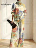 Women's Floral Pattern Art Print Casual Cotton Knitted Suits