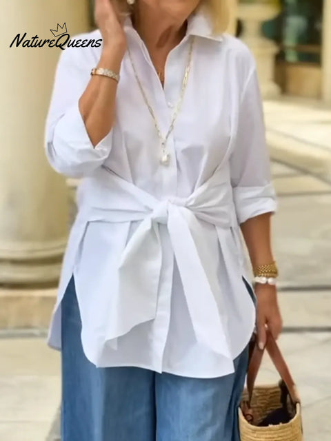 Women's Casual Tie-front Cotton Shirt