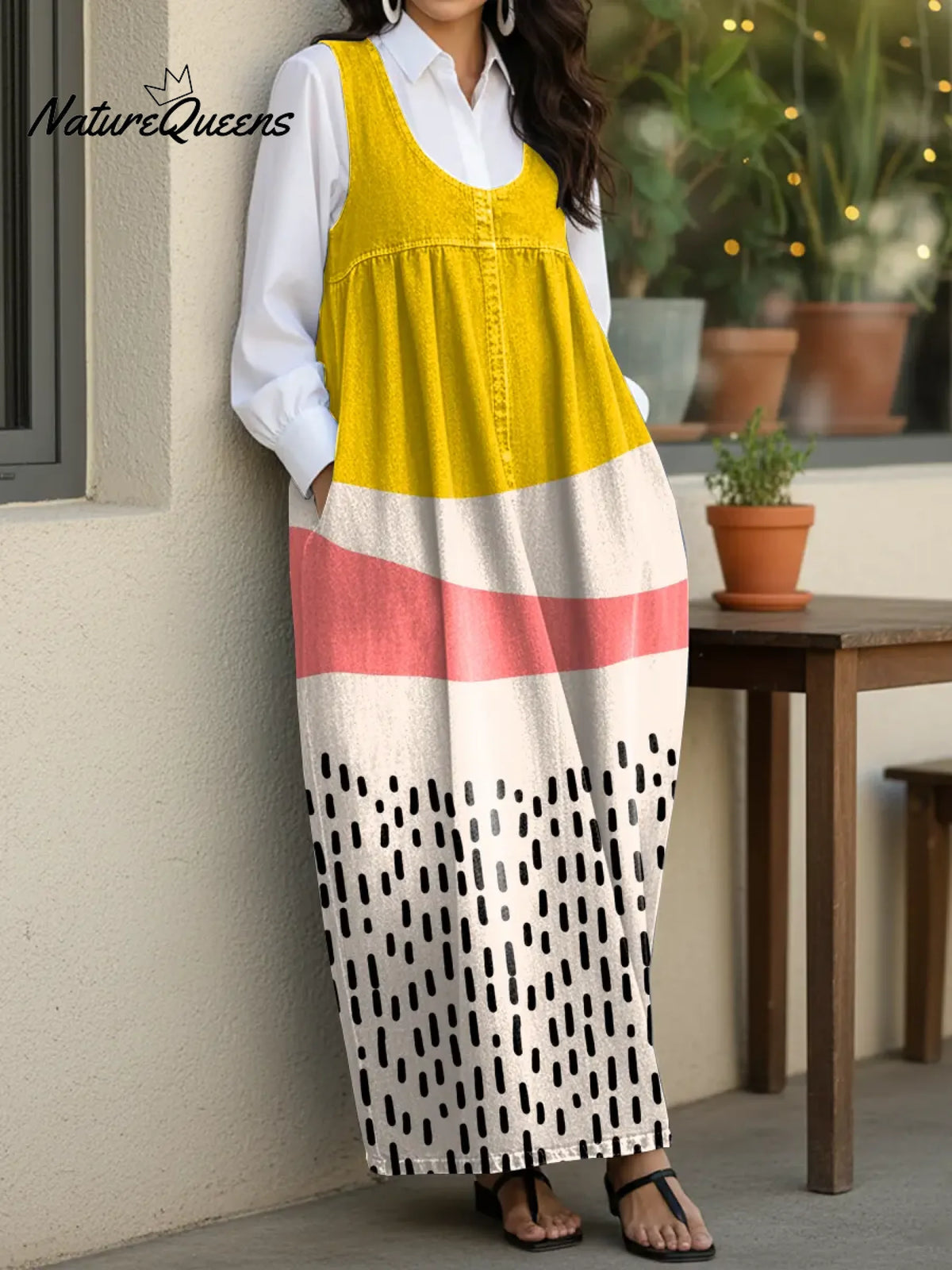 Women's Abstract Geometry Casual Loose Denim Vest Dress