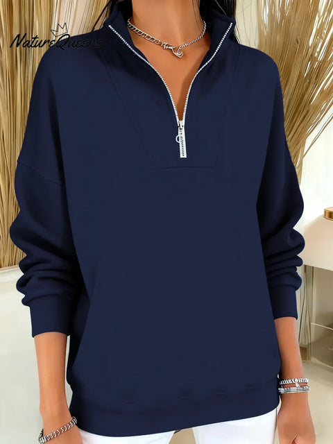 Women's Solid Color Cardigan Collar Casual Loose Pullover Sweatshirt