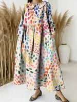 Women Abstract Pattern Art Print Casual Denim Dress