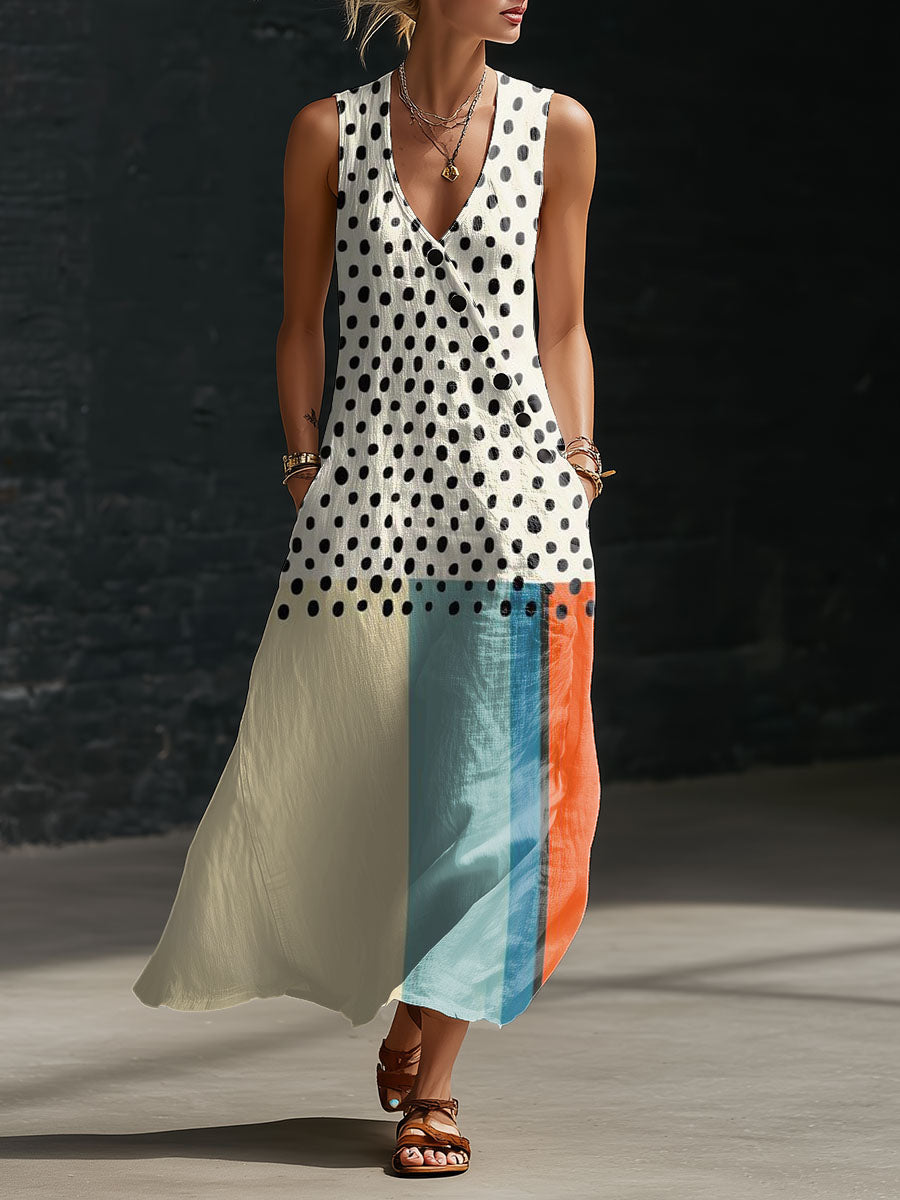 Women's GeometricPrint Button-down V-neck Casual Dress