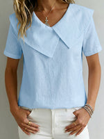 Women's Lapel Short-sleeve Cotton Linen Shirt